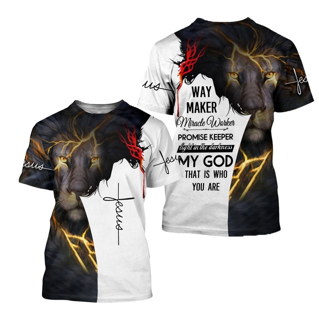 Áo thun Christian Jesus cao cấp 3D in hình Unisex, Áo sơ mi Kitô giáo Jesus Lion