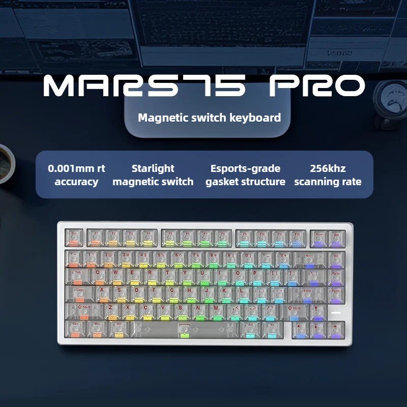 MARS75 PRO Bàn phím chơi Game chuyển đổi từ tính có dây 0,001MM RT 480Mhz MCU 8KHz Tỷ lệ bỏ phiếu SO