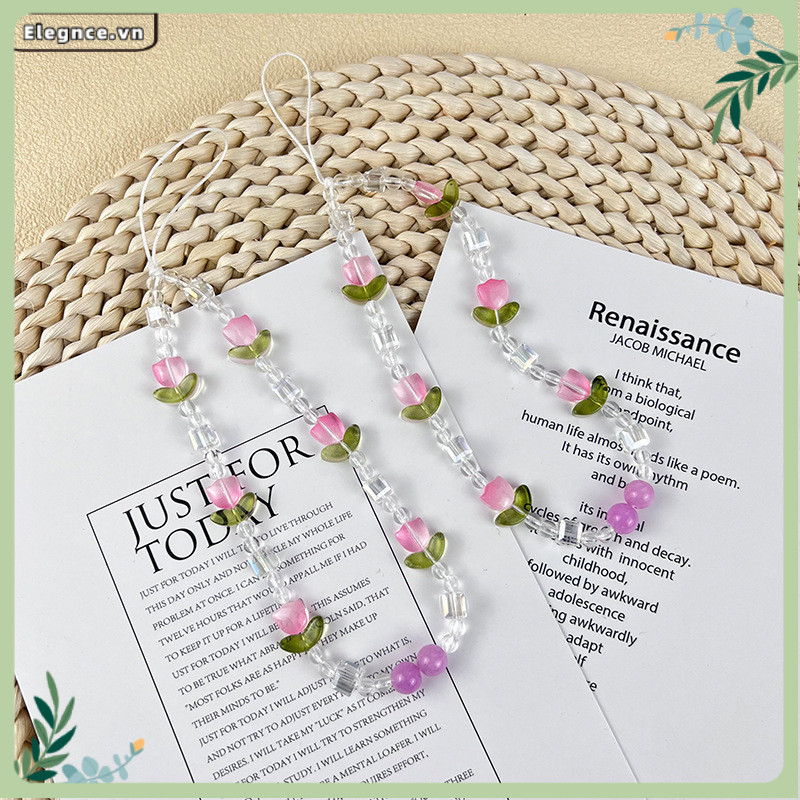 【Elevn】Dây treo điện thoại Hàn Quốc dễ thương Dây đeo điện thoại hình hoa tulip đính hạt pha lê | BigBuy360 - bigbuy360.vn