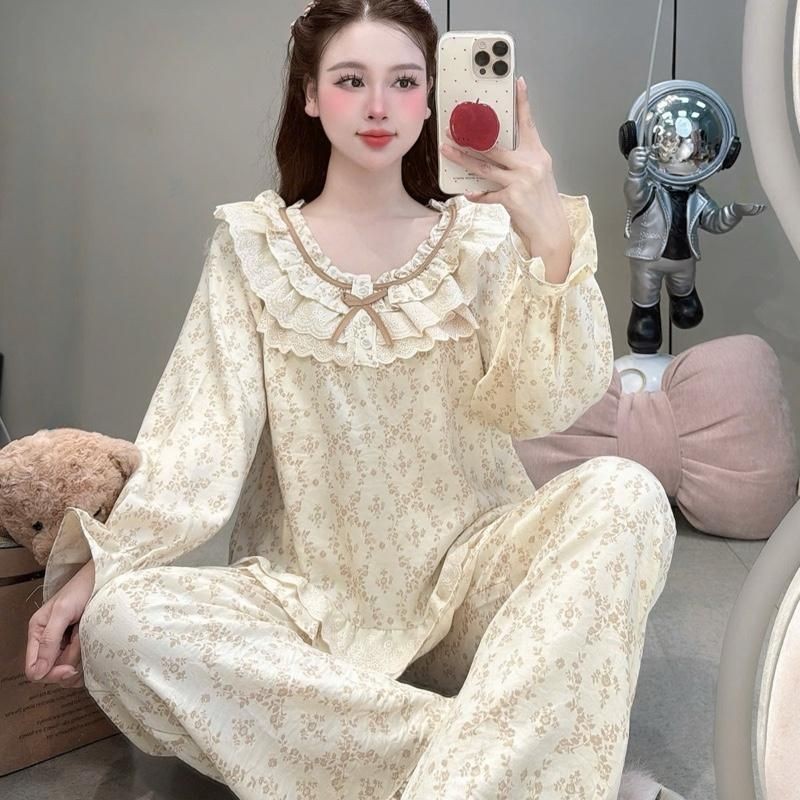 Sammy Bộ Mặc Nhà Cổ Bèo Ren Kép Chất Liệu Đũi Vân Mây Mềm Đẹp Hoạ Tiết Xinh Xắn Cho Nữ DD198 | BigBuy360 - bigbuy360.vn