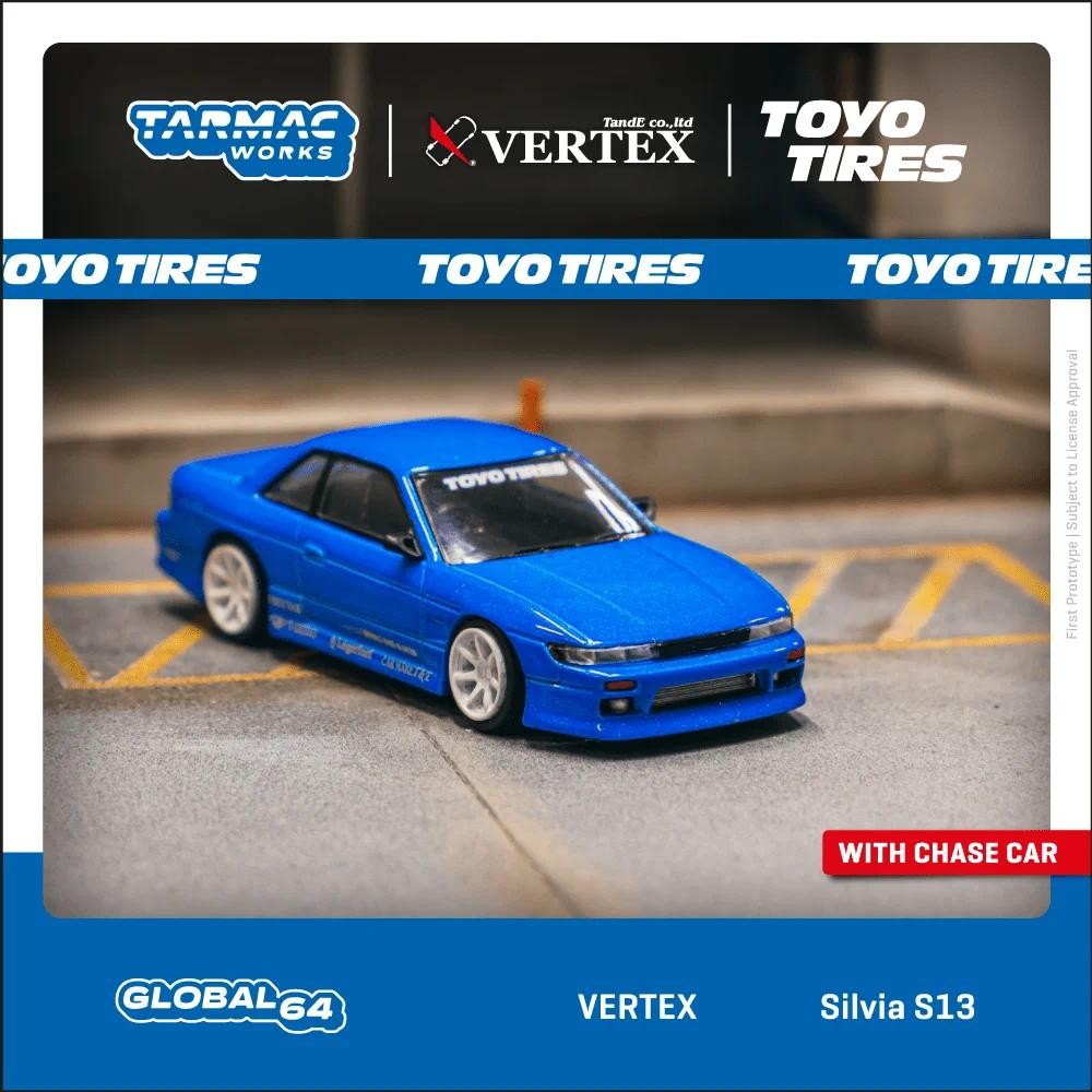 TW Còn Hàng 1: 64 VERTEX Silvia S13 Kim Loại Xanh TOYO TIRES Diecast Diorama Bộ Sưu Tập Mô Hình Xe Ô