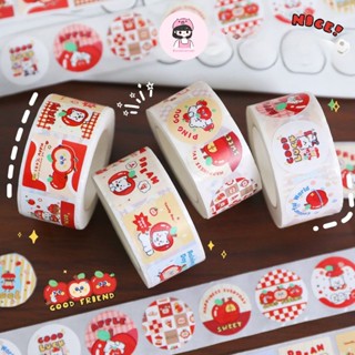  Cuộn 300 Sticker Mèo Táo Gấu Tròn Vuông Niêm Phong Trang Trí Sổ Tay Dễ Thương Đáng Yêu Midi Corner 