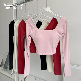   YOGATRUTH  Áo thể thao cổ vuông dài tay cho yoga và pilates dành cho nữ 