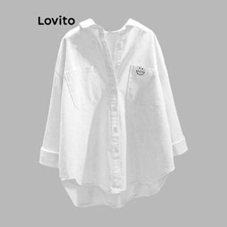 Lovito Áo sơ mi giản dị Nút trơn có túi phía trước dành cho nữ Lna29005 (Trắng / Hồng / Xanh)