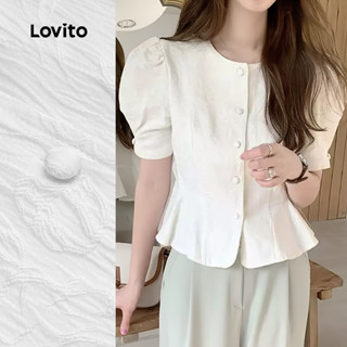 Lovito Áo Sơ Mi Trắng Cài Nút Thanh Lịch Chất Liệu Tốt Mùa Xuân/hè Dành Cho Nữ LB134LD161