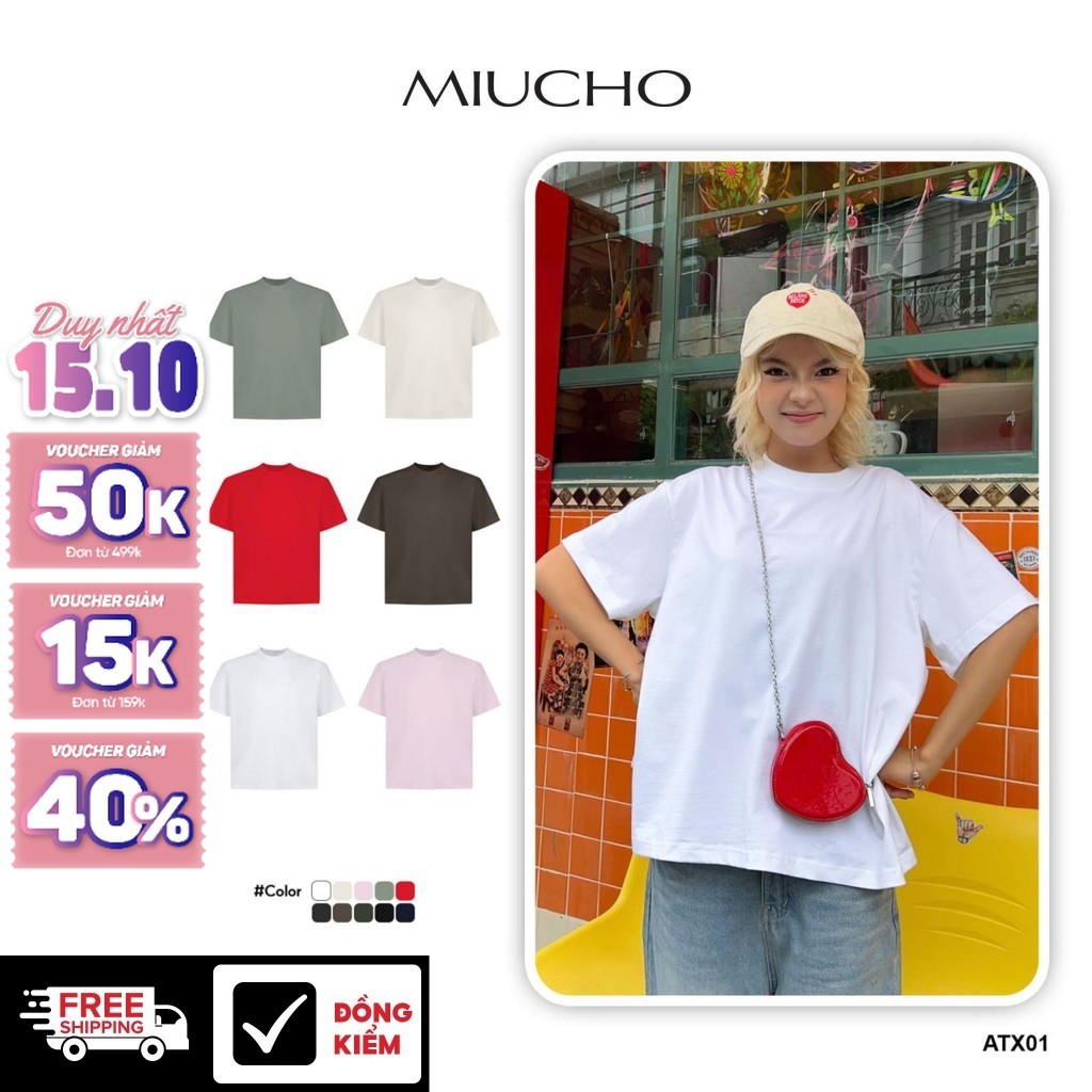 Áo Thun Boxy Trơn Nam Nữ MIUCHO Cotton 2 Chiều Co Giãn Thoáng Mát Basic Dễ Phối Đồ AXT01