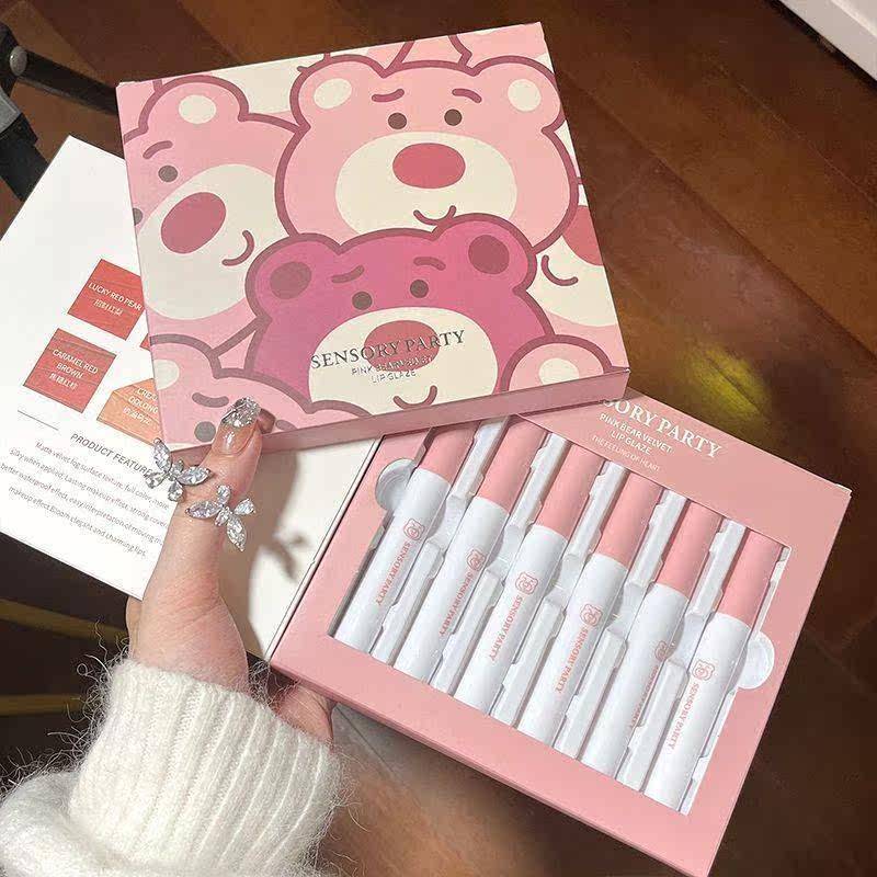 | 【his romand】 | ☜Sáu Mảnh Bột Doodle Berry Bear Lipstick Set Matte Velvet Matte Non-Fade Non-Stick 