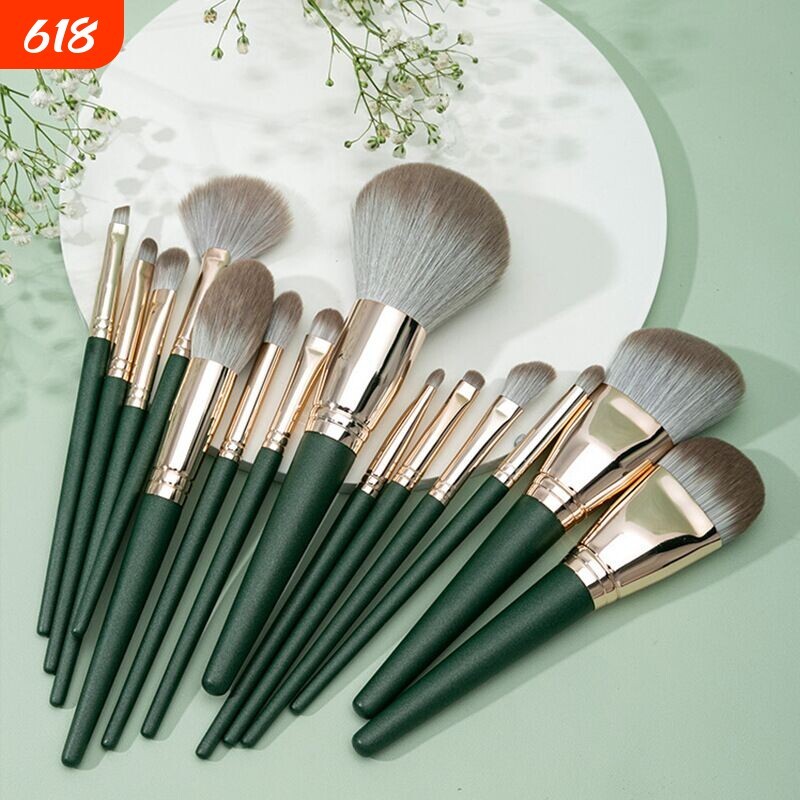 set cọ makeup bộ cọ makeup Bộ cọ trang điểm di động mềm 14 chiếc Green Cloud