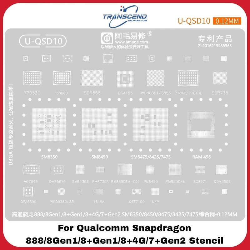 U QSD10 SM8350 SM8450 SM8475 SM7475 SM8425 RAM496 CPU 58080 Reballing Stencil FRO Snapdragon 8Gen1 /
