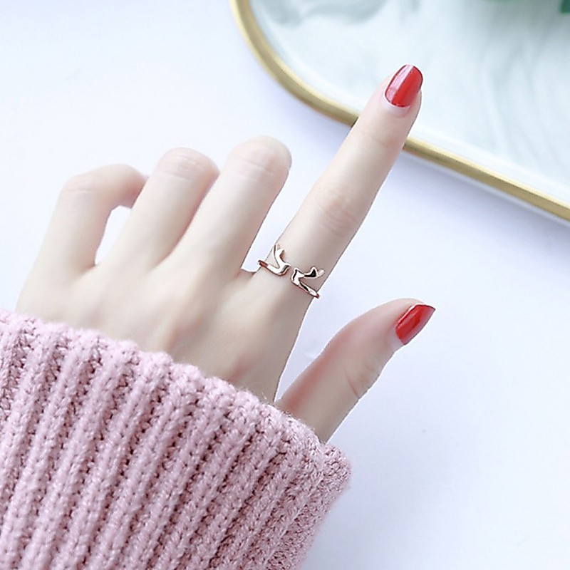 Nhẫn Nữ Vàng Hồng Sừng Nai Dễ Thương Chất Liệu Titan Không Đen Không Ngứa Bilyshop TT 2168