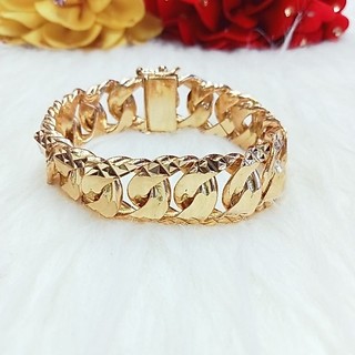 Lắc tay khoen lật đồng đỏ chạm kim cương khóa hộp 2 khóa màu vàng 750