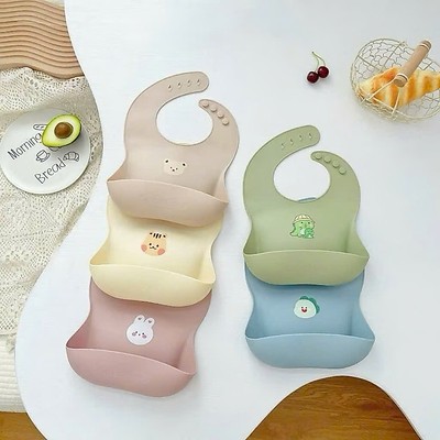 Yếm ăn dặm cho bé sillcon KidAndMom có máng Yếm ăn dặm sillicon cao cấp phong cách Hàn Quốc cho bé