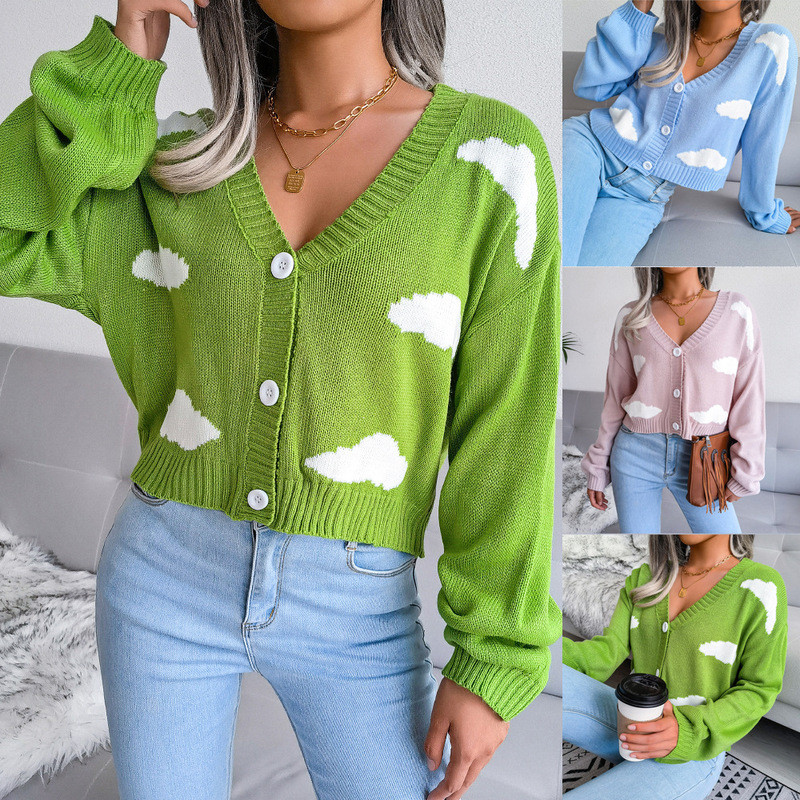 Ins Style Real Shot Thu Đông Phong Cách Mới Baiyun Dệt Kim Cardigan Áo Len Cross-