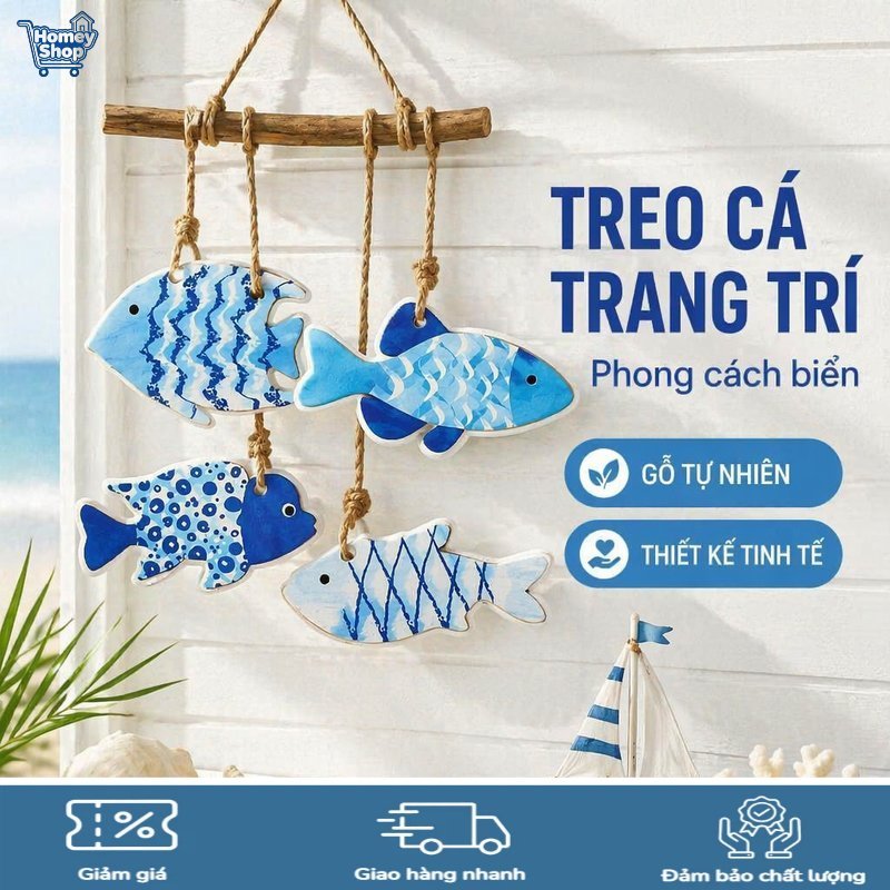 Trang Trí Tường Gỗ Hình Đàn Cá, Phong Cách Biển, Decor, Phòng Tắm, Phòng Khách, Phòng Ngủ-HomeyShop