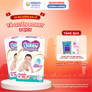 Combo 2 Tã quần Bobby Premium Soft size M60/L56/XL52/XXL48 miếng