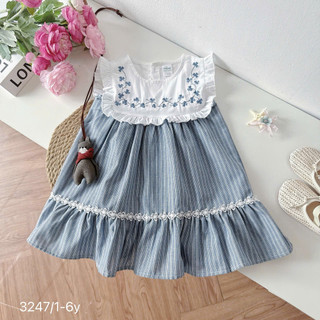  Pinkids   9-26kg  Váy Sát Nách Thêu Hoa Chất Thô Linen Mát Thấm Hút Mồ Hôi Cho Bé Gái Đi Học Đi Chơi Siêu Xinh 