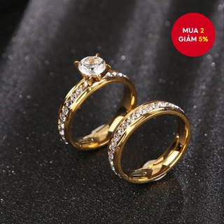 Cặp nhẫn cưới Nhẫn đính hôn bằng thép không gỉ Full Diamond cho cặp đôi