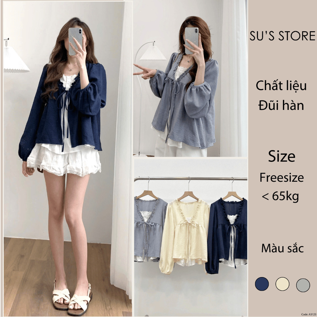 Áo Babydoll Phối Viền Bèo 2 Lớp Thắt Nơ SUSSTORE A3123 Bigsize