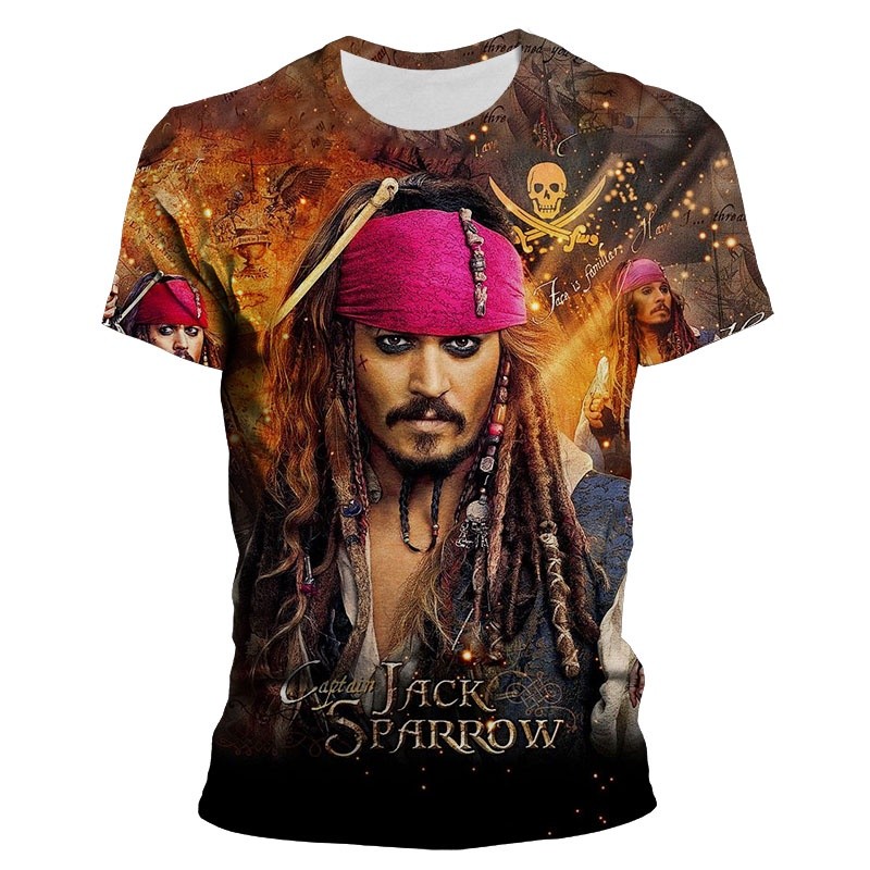 Áo thun nam unisex in hình 3D Jack Sparrow phong cách cướp biển Caribbean