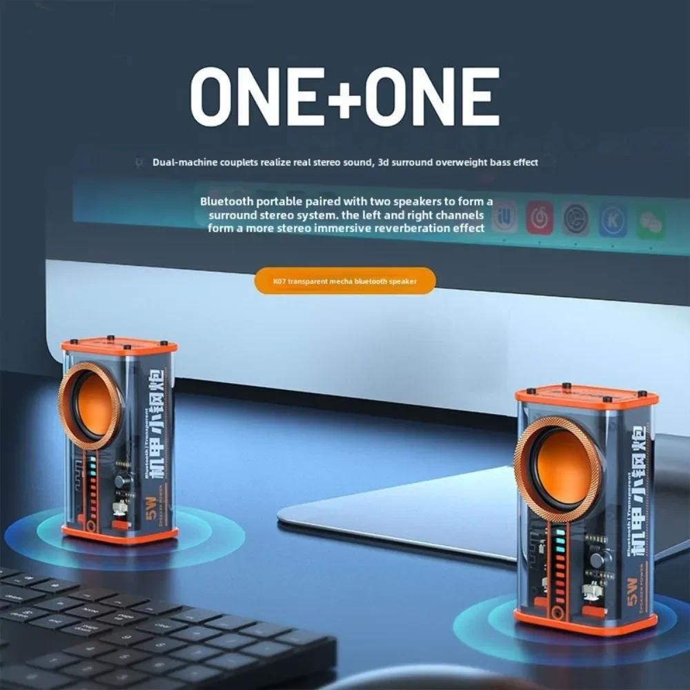 MỚI K07 Loa Bluetooth 5.0 Trong Suốt Không Dây Pháo Thép Nhỏ RGB Chiếu Sáng Nhịp Điệu Loa Siêu Trầm 