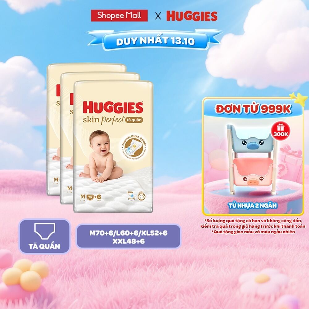 [Live Độc Quyền] Combo 3 gói Tã/ Bỉm quần Huggies Skin Perfect M/L/XL/XXL Super/Mega Jumbo