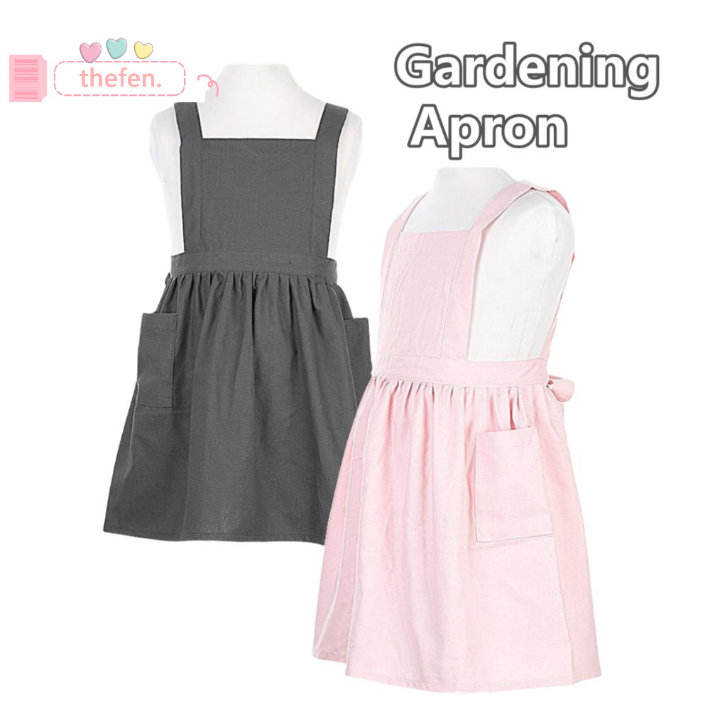 THEFEN Kids Apron Dress, Tạp dề cà phê Cotton phong cách Nhật Bản, Áo yếm làm vườn màu trơn mềm mại 