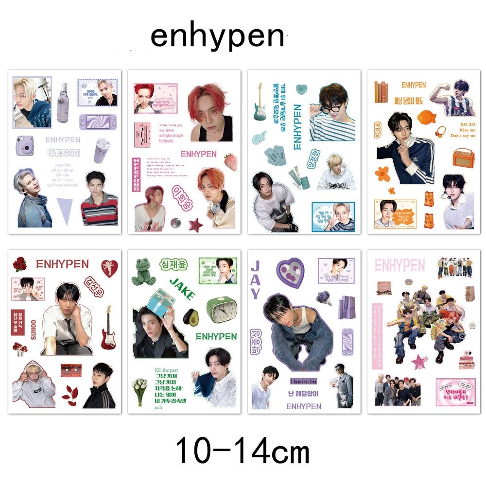Set 8 tấm sticker siêu xinh nhóm ENHYPEN dùng trang trí, decor sổ sách, bình nước, nón bảo hiểm, v.v