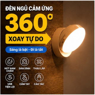 Đèn Cảm Biến PUCEN HOME DMK-003PL, Đèn không dây Tự Động Phát Sáng Khi Có Chuyển Động Xoay 360° Hút Nam Châm USB