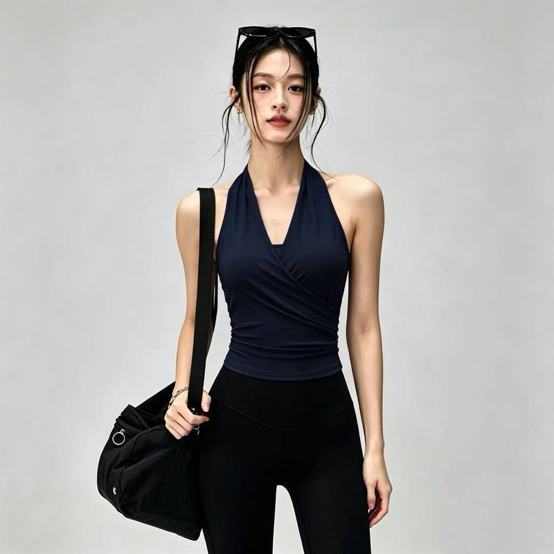 High-Grade Halterneck Vest Large V-neck with Chest Pad Skinny Workout Clothes Women's Sexy Cutout Be