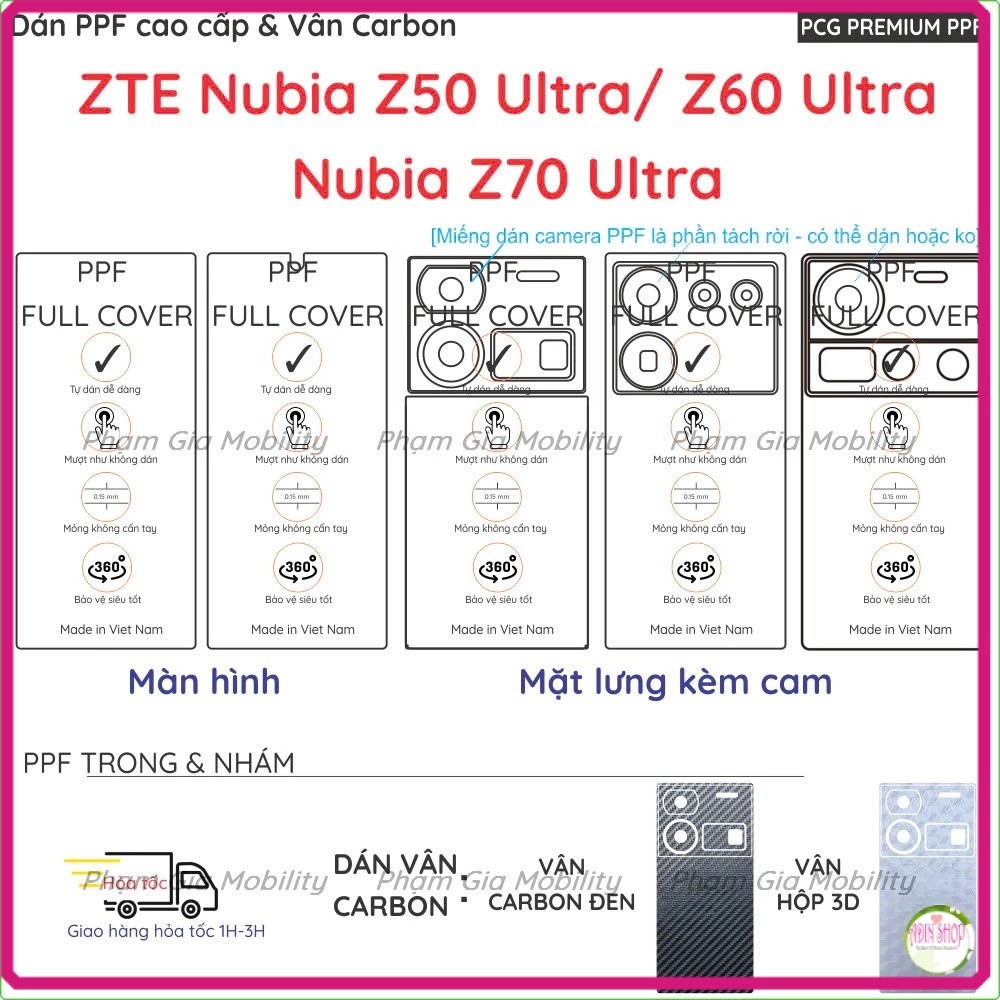 Dán PPF & Skin Carbon dành cho ZTE Nubia Z80 Z70 Z70s Z60 Z50 Ultra loại trong nhám cho màn hình, mặ