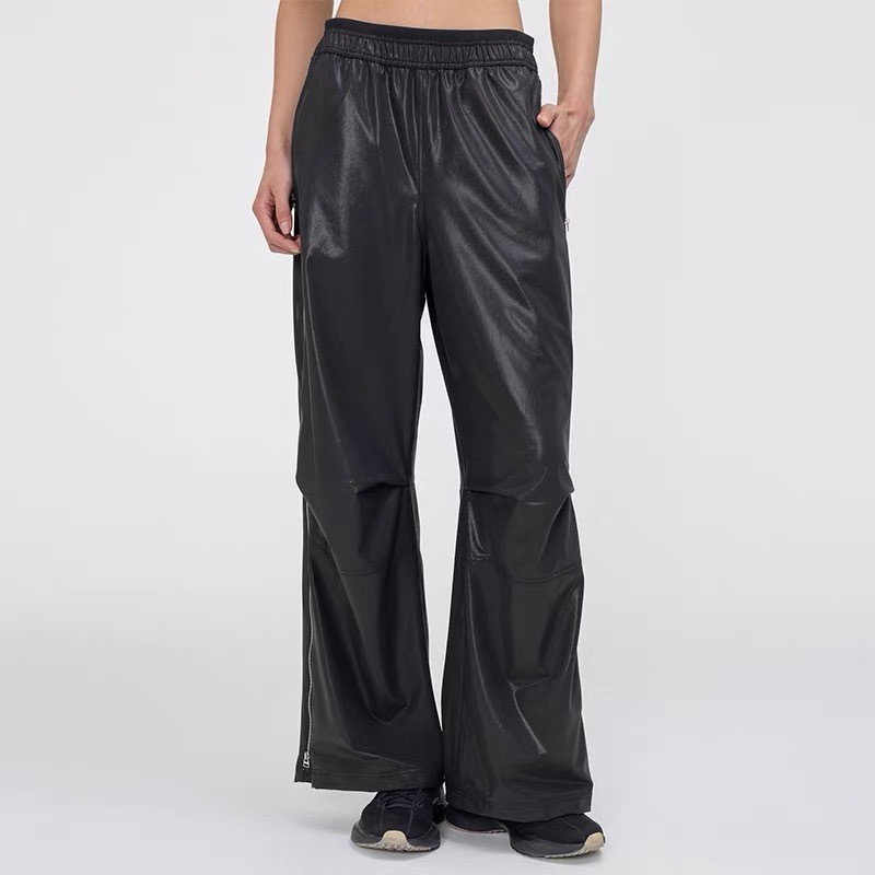 lu-lu American-style lightweight zippered cargo pants for women, thin sports joggers, casual wide-le
