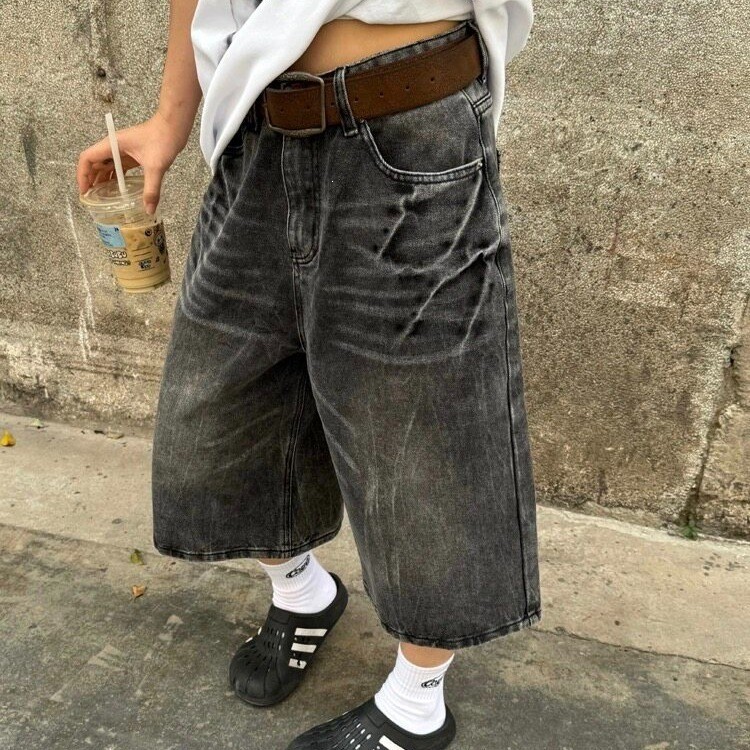 Mỹ High Street Washed Lightning Họa Tiết Quần Jean Quần Short Nam Mùa Hè Puffian Đẹp Trai hiphop Thẳ