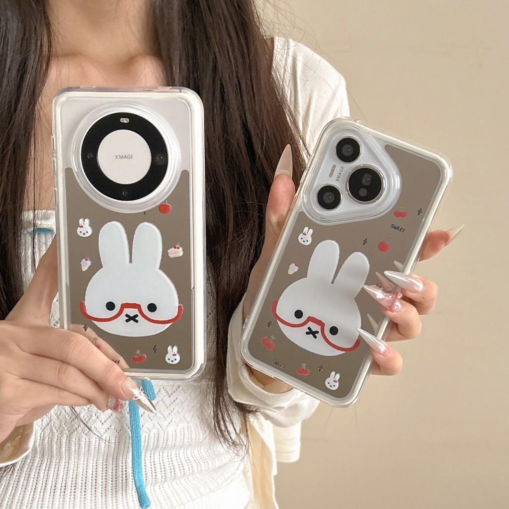 Miffy Rabbit Có Gương Kính Ốp Điện Thoại Hai Lớp Gương Trang Điểm Di Động Chống Sốc Hoạt Hình Dành C