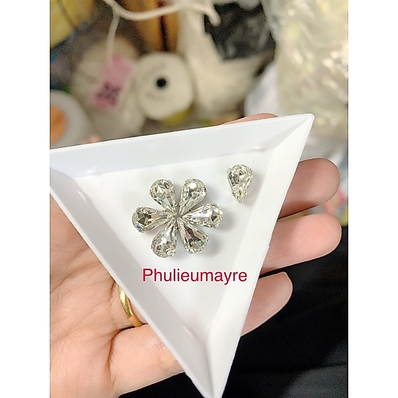 5 hạt đá đế bạc giọt nước có lỗ khâu