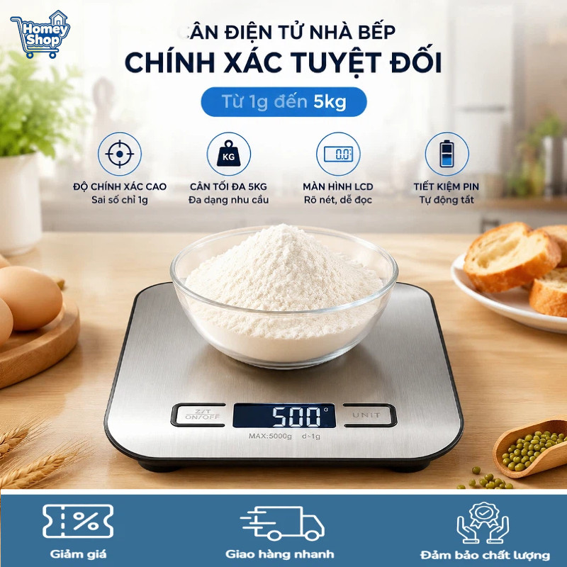 Cân điện tử nhà bếp,độ chính xác 0.1 gram,màn hình LCD, trừ bì, đổi đơn vị,cân thực phẩm-HomeyShop