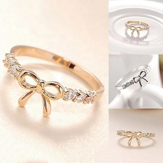 Ballteset🎨Nhẫn nơ hợp kim đính đá thanh lịch và nữ tính