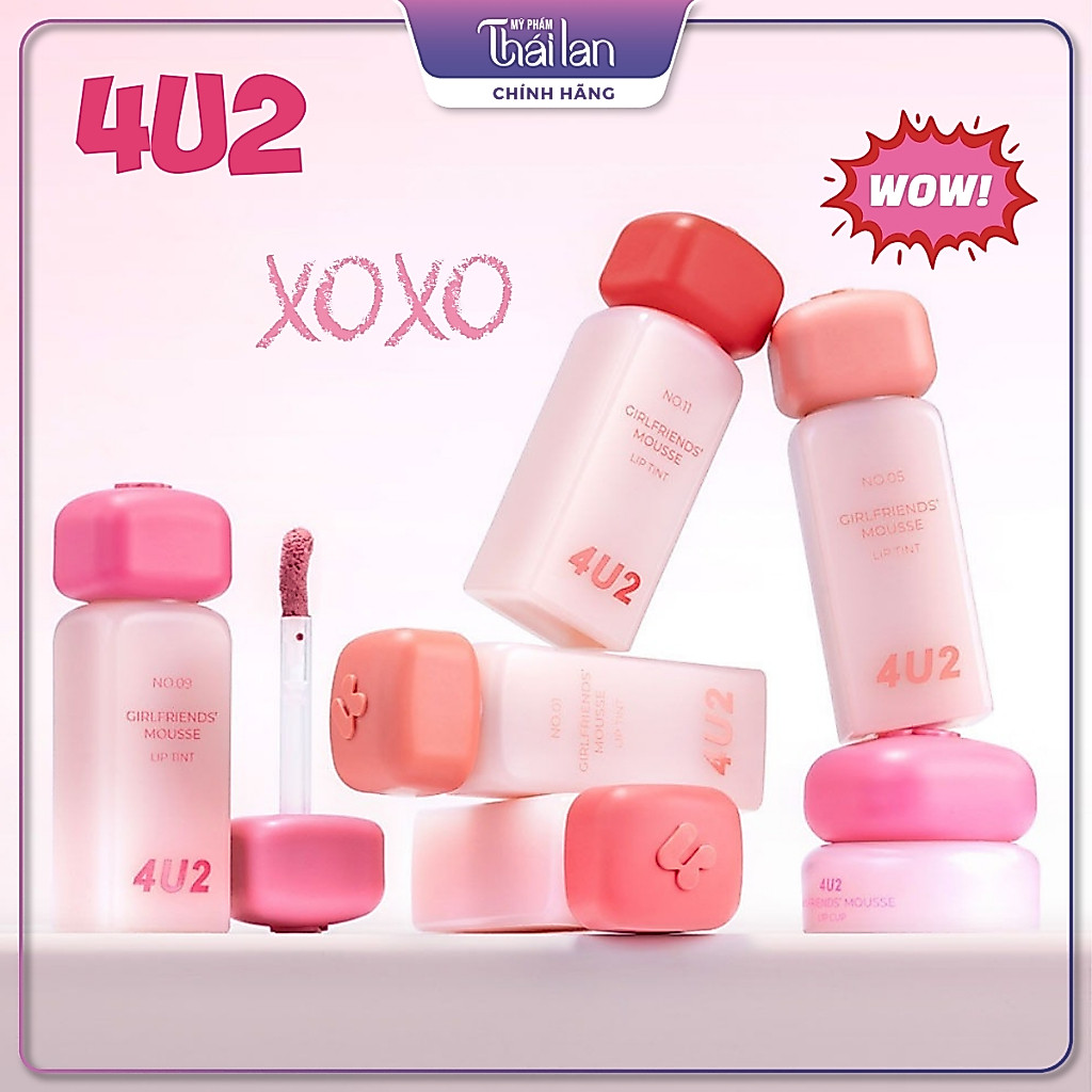 Son Tint Lì Thuần Chay, Mềm Mịn, Lâu Trôi 4U2 Girlfriends' Mousse Lip Tint 3g.