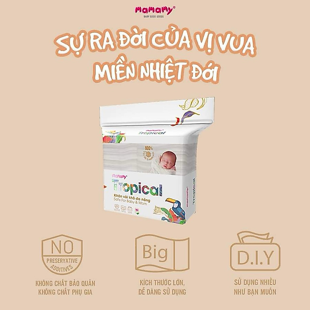 Khăn Vải Khô Đa Năng Mamamy Tropical – Combo 3 Gói Khăn Khô Cho Bé Sơ Sinh, Lau Mặt, Lau Tay An Toàn