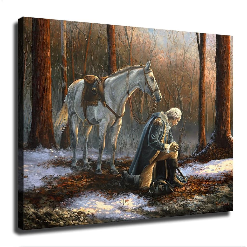 YuplaN George Washington Cầu Nguyện Trên Tuyết Trong Forge Valley Canvas Poster Quà Tặng Ngày Lễ Hìn