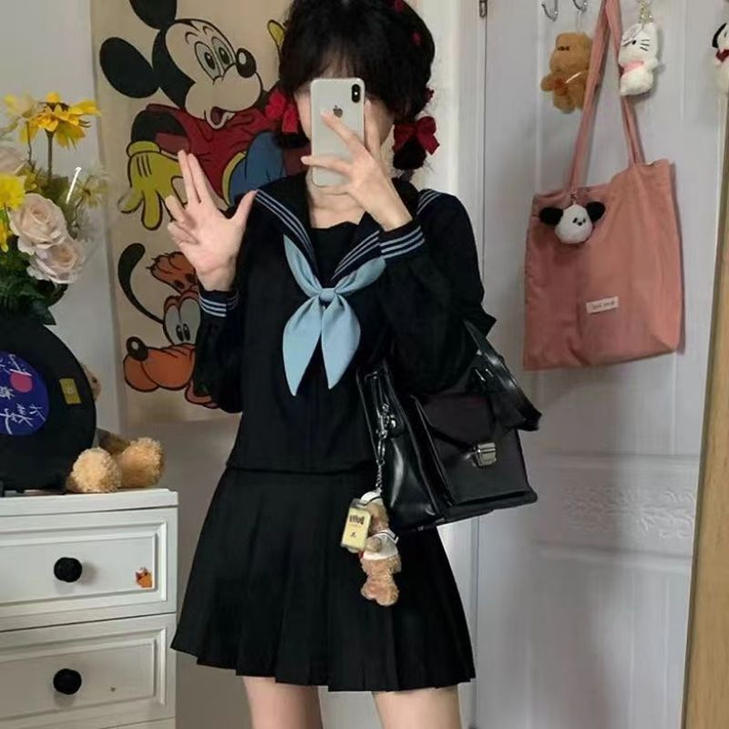 JK Nhật Bản JK Chính Thống Nguyên Bản Đồng Phục Thủy Thủ Cơ Bản Chính Hãng Trung Học Ba Bộ Học Sinh