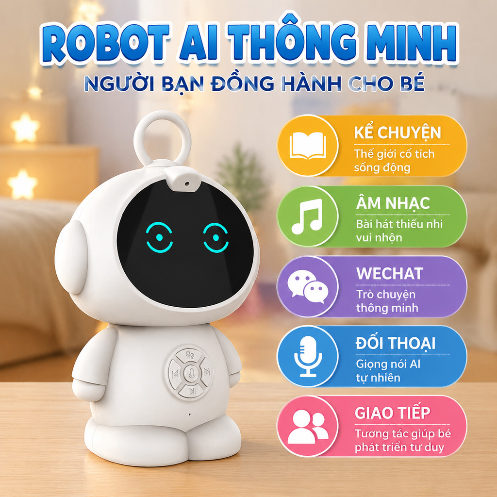 Robot AI thông minh, robot giáo dục, đồ chơi thông minh, robot trẻ em, chat AI đàm thoại, kể chuyện 