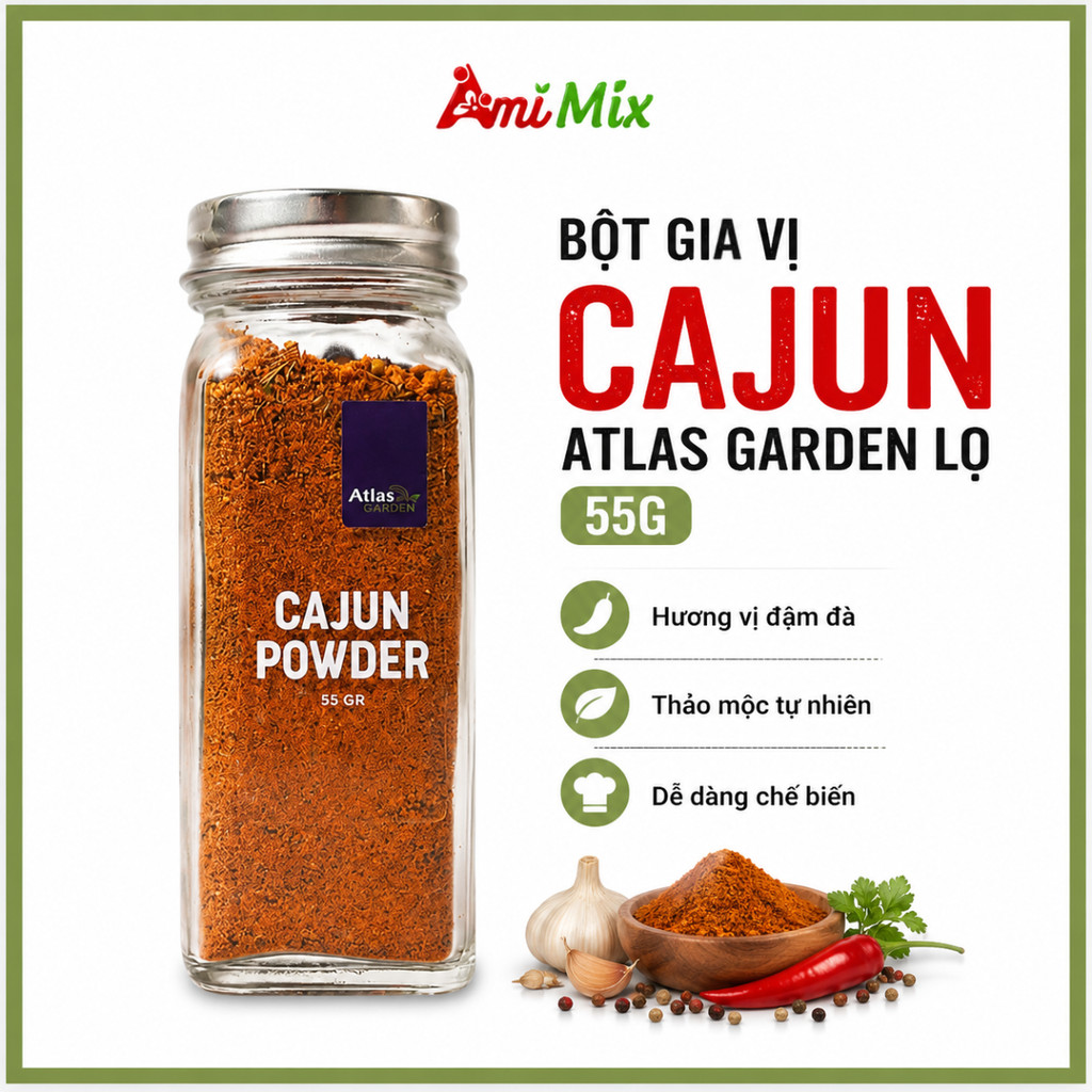 Bột Gia Vị Cajun Atlas Garden Lọ 55g Đậm Đà Chuẩn Vị Cajun