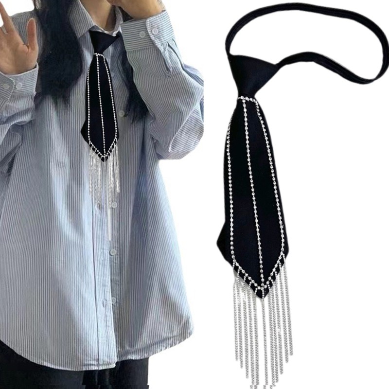 Yoo có thể điều chỉnh JK Tie với Preepy Look Đồng phục đi học Tua Rua Cà vạt tối
