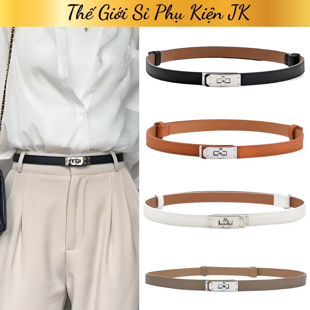 Thắt Lưng Da belt nữ thiết kế tối giản tinh tế sang chảnh Bản Nhỏ Thời Trang(4pu khóa bạc)