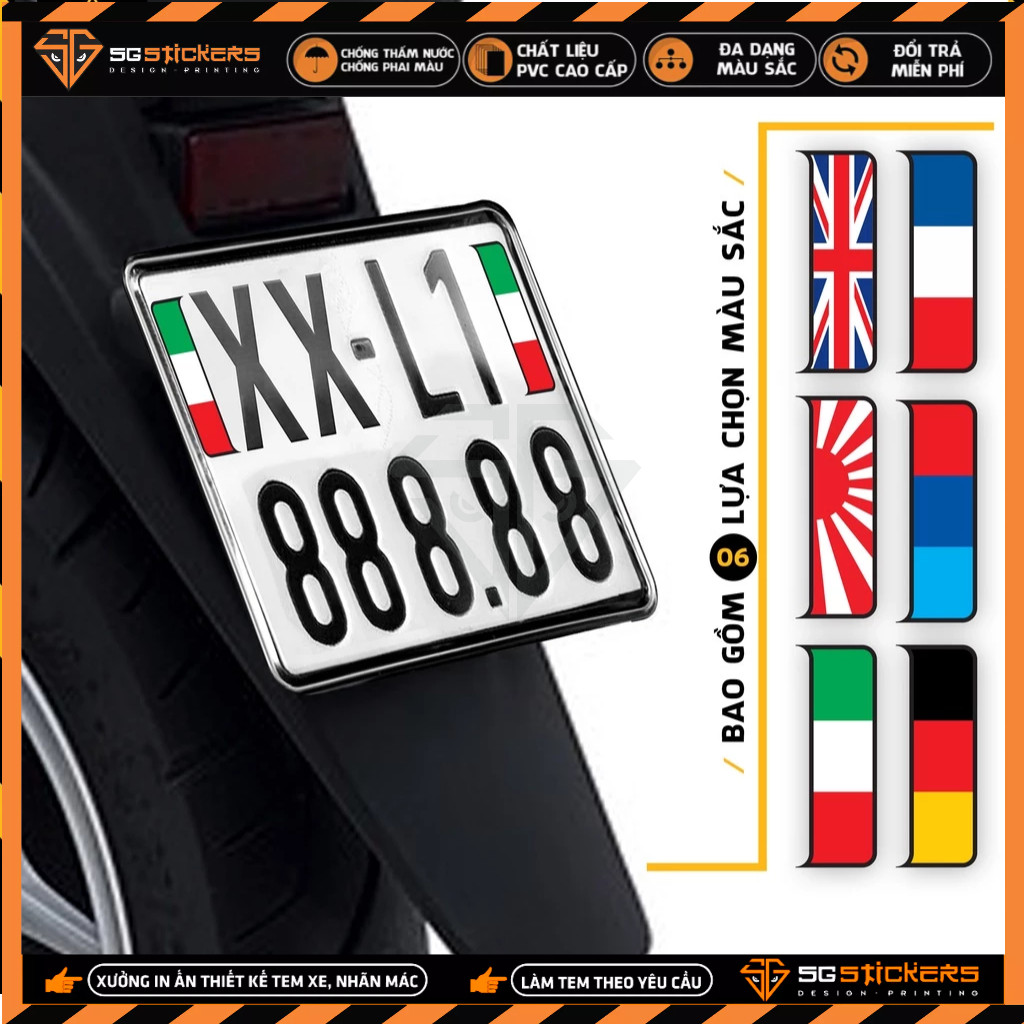 Tem Dán Biển Số Xe Mẫu Cờ Các Nước Phản Quang | Sticker Dán Biển Số Xe Máy, Ô Tô Chống Bay Màu
