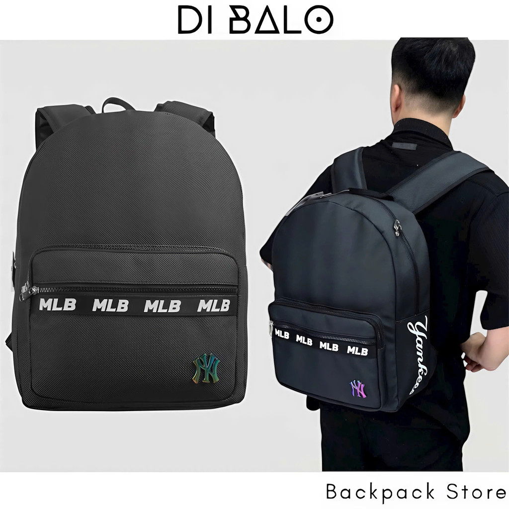 Balo Da Nam Nữ Thời Trang NY MLB LOGO TITAN Chất Liệu Da Si Chống Thấm Nước Cặp Da Đi Học Đi Chơi DI