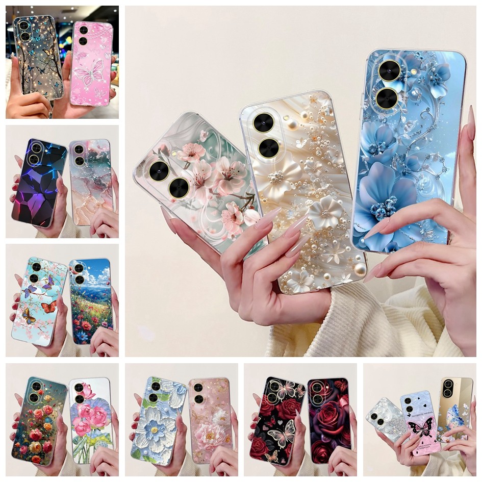 Vỏ Mềm Cho Xiaomi Redmi A5 / Redmi A5 NFC Ốp điện thoại Hoa Đá Cẩm Thạch Bướm Silicon Trong Suốt TPU