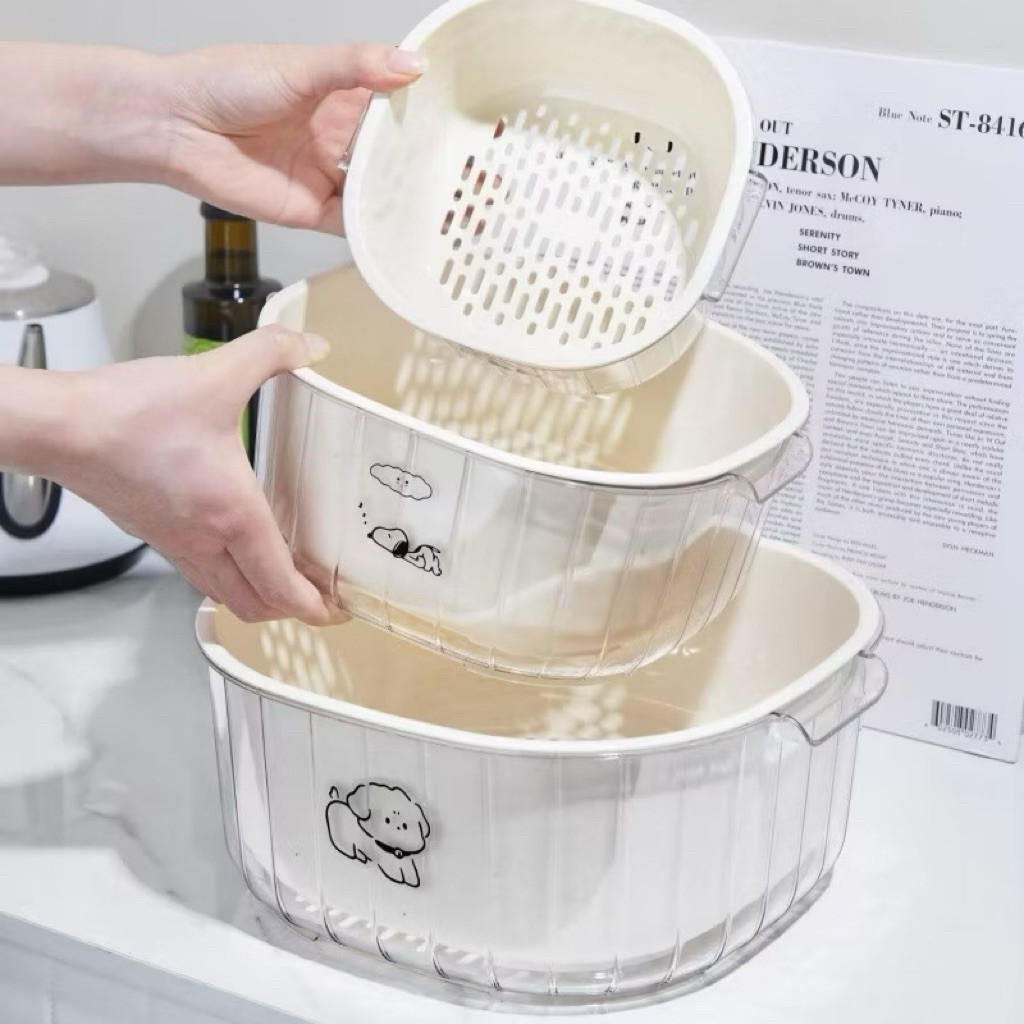 Bộ Thau Rổ Nhựa 6 Món Đựng Rau Củ Quả Đa Năng Thiết Kế 2 Lớp Dày Dặn Chất Liệu PP