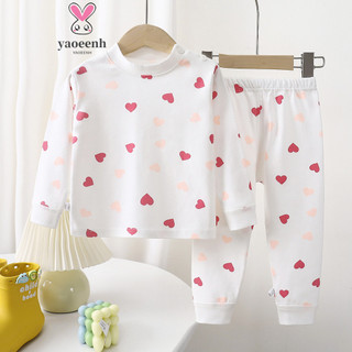 【YAOEENH】80-130CM Xuân Thu Trẻ Em Nguyên Chất Cotton In Hình Bộ Đồ Lót Bé Trai Bé Gái Cổ Tròn Chui Đầu Quần Áo Mùa Thu Quần Dài Hàng Sẵn Có Vận Chuyển Nhanh