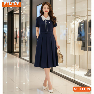 Đầm thiết kế BEMINE cổ kiểu đính cúc dáng chữ A phù hợp đi làm-MT11198
